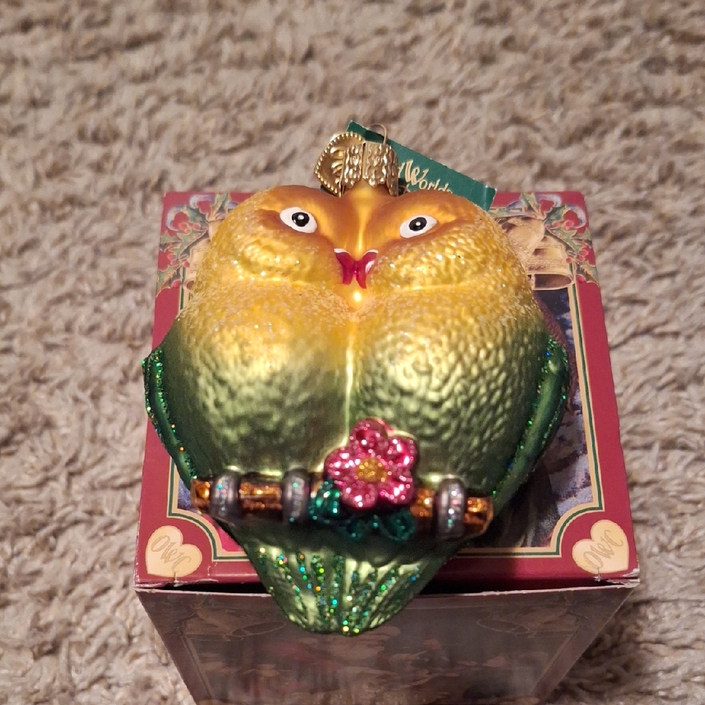 Gold and Green Love Bird Ornament
